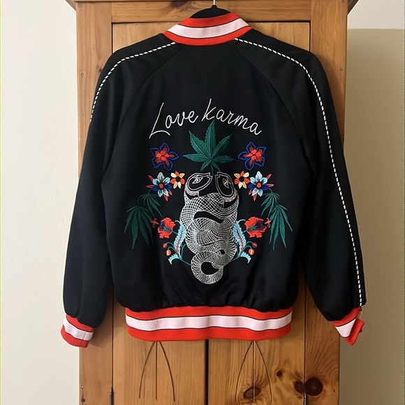 Sandro Paris Black Embroidered ‘Love Karma’ Bomber Jacket not - Picture 12 of 15